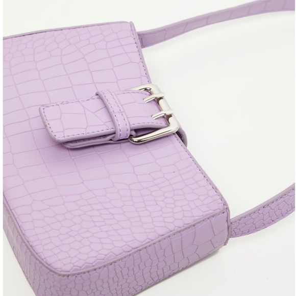 PrettyLittleThing Lilac Croc Buckle Front Shoulder Bag | Purple Purse - Picture 3 of 15
